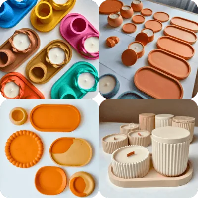 Piezas de cemento decorativo artesanal - macetas, bandejas y portavelas de lujo